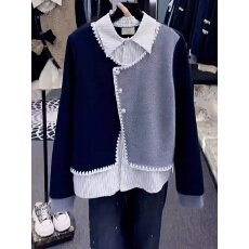 批发设计感假两件拼接翻领卫衣女2025秋冬新款小众不撞款加绒保暖上衣