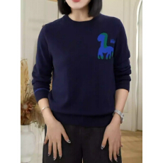 批发卡通小马提花圆领针织衫女2025秋冬新款休闲简约宽松显瘦<b class='q'>毛衣</b>上衣