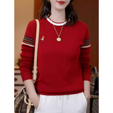 批发卡通小马刺绣圆领针织衫女2025秋冬新款优雅气质显瘦<b class='q'>长袖</b>打底上衣