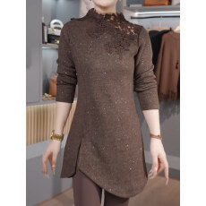 批发重工拼接细闪<b class='q'>中长款</b>打底衫女秋冬季新款高级时尚独特洋气<b class='q'>T</b><b class='q'>恤</b>上衣