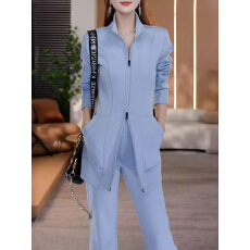 批发韩式搭配一整套冬装2025新款加薄绒拉链<b class='q'>气质</b>收腰上衣长裤两件套装