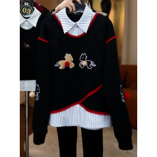 批发设计感拼接假两件翻领卫衣女2026春季新款时尚<b class='q'>百搭</b>加绒保暖上衣潮