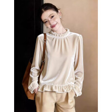 批发法式轻奢木耳边丝绒<b class='q'>长袖</b>T恤女2026春季时尚洋气高级感<b class='q'>打底衫</b>上衣