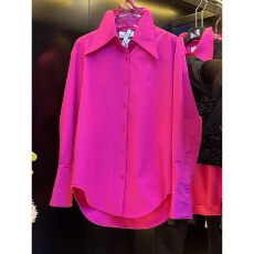 批发玫<b class='q'>红色</b>时尚设计感长袖衬衫女2026春季新款气质百搭显瘦宽松<b class='q'>上衣</b>潮