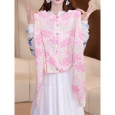 批发2026春季新款<b class='q'>毛衣</b>针织开衫女士高级独特好看漂亮撞色花朵圆领上衣