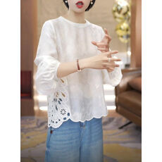 批发设计感镂空<b class='q'>长袖</b><b class='q'>衬衫</b>女2026春季新款独特漂亮百搭减龄宽松白色上衣