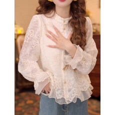 批发法式轻奢高级感蕾丝绣花<b class='q'>衬衫</b>女2026春季新款独特好看漂亮洋气上衣
