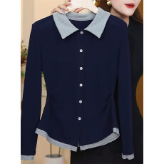 批发通勤风百搭撞色翻领开衫女2026春季新款<b class='q'>假两件</b>修身收腰单排扣<b class='q'>上衣</b>