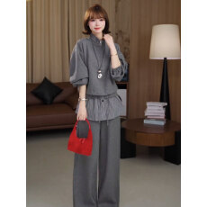 批发韩版气质半拉链长袖宽松卫衣阔腿裤套装女春秋季通勤显瘦运动套装