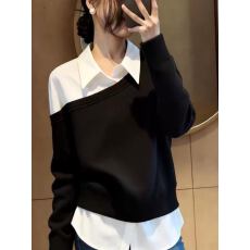 批发撞色拼接设计感假两件衬衫女2026春季女装新款松弛感百搭气质上衣