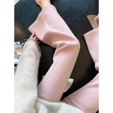 批发慵懒风粉色格子直筒裤女2026春季新款高级感显瘦百搭垂感微喇裤子