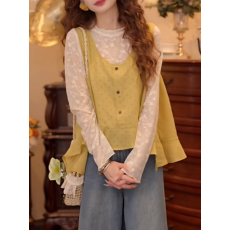 批发复古穿搭套装女2026春季新款波点马甲叠穿长袖内搭<b class='q'>时尚</b>减龄上衣潮