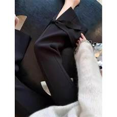 批发高级黑色蝴蝶结西装裤女2026春季新款高腰显瘦垂感微喇九分裤气质