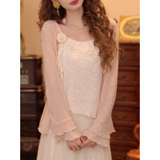 批发夏季新款甜美风温柔少<b class='q'>女</b>感独特好看蕾丝拼接吊带长袖<b class='q'>开衫</b>两件套