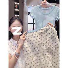 批发2026夏季新款套装女简约通勤圆领短袖上衣高腰显瘦<b class='q'>碎花</b>阔腿休闲裤
