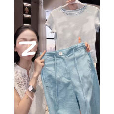 批发夏日ootd穿搭<b class='q'>套装</b>女2026新款高级好看漂亮T恤上衣休闲长裤两件套