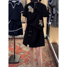 批发新中式国风套装女夏季新款独特牡丹花短袖上衣半身裙气质两件套潮