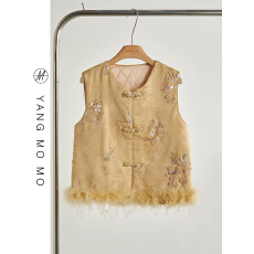 批发新中式重工绣花钉珠夹棉无袖国风马甲女冬季新款外搭保暖坎肩背心