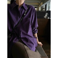 批发灯芯绒百搭polo领<b class='q'>衬衫女</b>2025春季新款别致紫色上衣外套