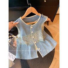 批发网图  刺绣拼接牛仔背心女2026<b class='q'>夏季</b>新款休闲中式叠穿坎肩上衣
