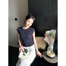 批发老钱风花环刺绣针织短袖t恤女夏修身显瘦弹力打底衫上衣