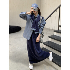 批发<b class='q'>时尚</b>设计感披肩条纹衬衫套装裙女春季2025年新款高腰半身裙两件套