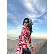 批发<b class='q'>条纹</b>撞色polo领打底衫女经典百搭休闲显瘦<b class='q'>长袖</b>上衣