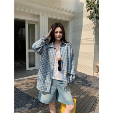 批发实拍实价 原版大版格子衬衫女2025早春新款上衣设计感衬衣