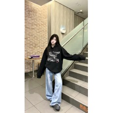 批发纯棉华棉复合薄款320克/加绒420克布面+手感<b class='q'>印花</b>无帽绳连帽卫衣女