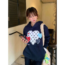 纯棉华棉复合薄款320克/加绒420克布面+手感印花无帽绳连帽卫衣女