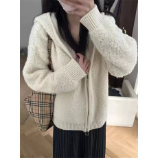 批发韩系慵懒高级感连帽拉链外套开衫加厚软糯外套