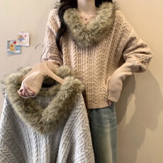 批发实拍实价 复古蝙蝠袖针织衫女辣妹仿真毛<b class='q'>宽松</b>毛衣