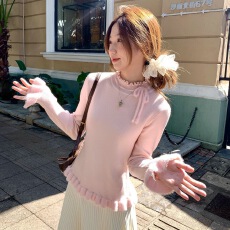 批发2025年秋冬新款韩系温柔甜美显瘦木耳边绑带<b class='q'>打底衫</b>