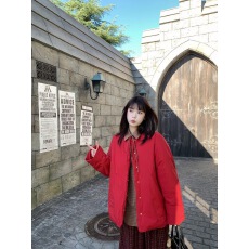 批发复古红色棉服<b class='q'>外套</b>女装冬季百搭保暖御寒棉袄宽松棉衣潮