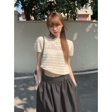 批发韩系<b class='q'>甜美</b>圆领镂空短袖针织衫夏季修身显瘦时尚减龄百搭短款上衣