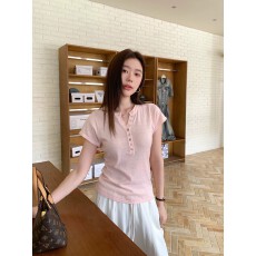 批发简约亨利领针织短袖t恤女2026<b class='q'>夏</b>季新款修身百搭通勤小上衣