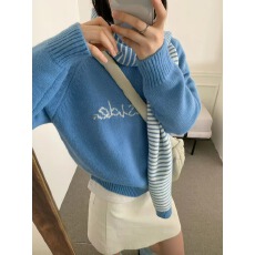 批发韩系字母提花针织复古套头毛衣圆领羊毛慵懒简约女装外套春冬季