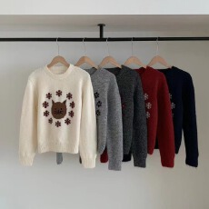 批发慵懒风花朵猫咪毛衣女2025秋冬套头<b class='q'>可爱</b>招财猫针织衫减龄潮