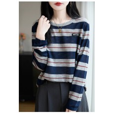 批发奥特莱斯专柜外贸出口<b class='q'>品牌</b><b class='q'>尾</b><b class='q'>货</b>条纹长袖T恤衫宽松竹节麻外穿罩衫