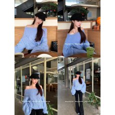 一字肩套头毛衣女秋冬甜美高级感慵懒风温柔气质宽松软糯上衣