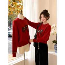 批发韩系手工花花小马圆领简约百搭全羊毛秋冬针织衫慵懒风高级感套头