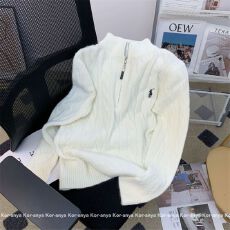 批发米色半拉链中长款针织衫绞花纹毛衣慵懒高级感秋冬女2025新款上衣