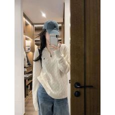 批发秋冬复古白色半拉链刺绣麻花针织衫女慵懒高级感保暖毛衣宽松上衣