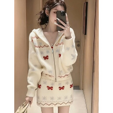 批发韩系早秋chic白色针织套装女2025新款慵懒风穿搭上衣<b class='q'>半身裙</b>两件套