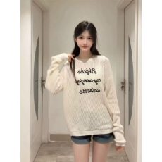 批发大码<b class='q'>休闲</b>通勤风白色字母印花长袖针织衫<b class='q'>女装</b>夏季宽松防晒罩衫上衣