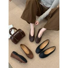批发法式复古圆头蝴蝶结浅口单鞋女2025新款百搭软底通勤<b class='q'>简约</b>平底鞋