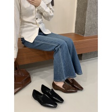 批发2025秋冬新款方头绒面低跟深口单鞋女<b class='q'>英伦</b>风一脚蹬通勤百搭乐福鞋