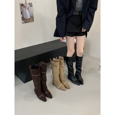 批发法式内增高绒面尖头长靴<b class='q'>女鞋</b>2025秋冬新款气质百搭<b class='q'>显瘦</b>堆堆长筒靴