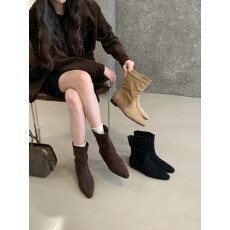 批发2025年新款女鞋方头短靴女鞋厚底瘦瘦靴切尔西靴马丁靴单靴