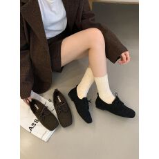 批发<b class='q'>复古</b>英伦风乐福鞋女2025秋冬新款显瘦方头绑带加绒保暖休闲单鞋女